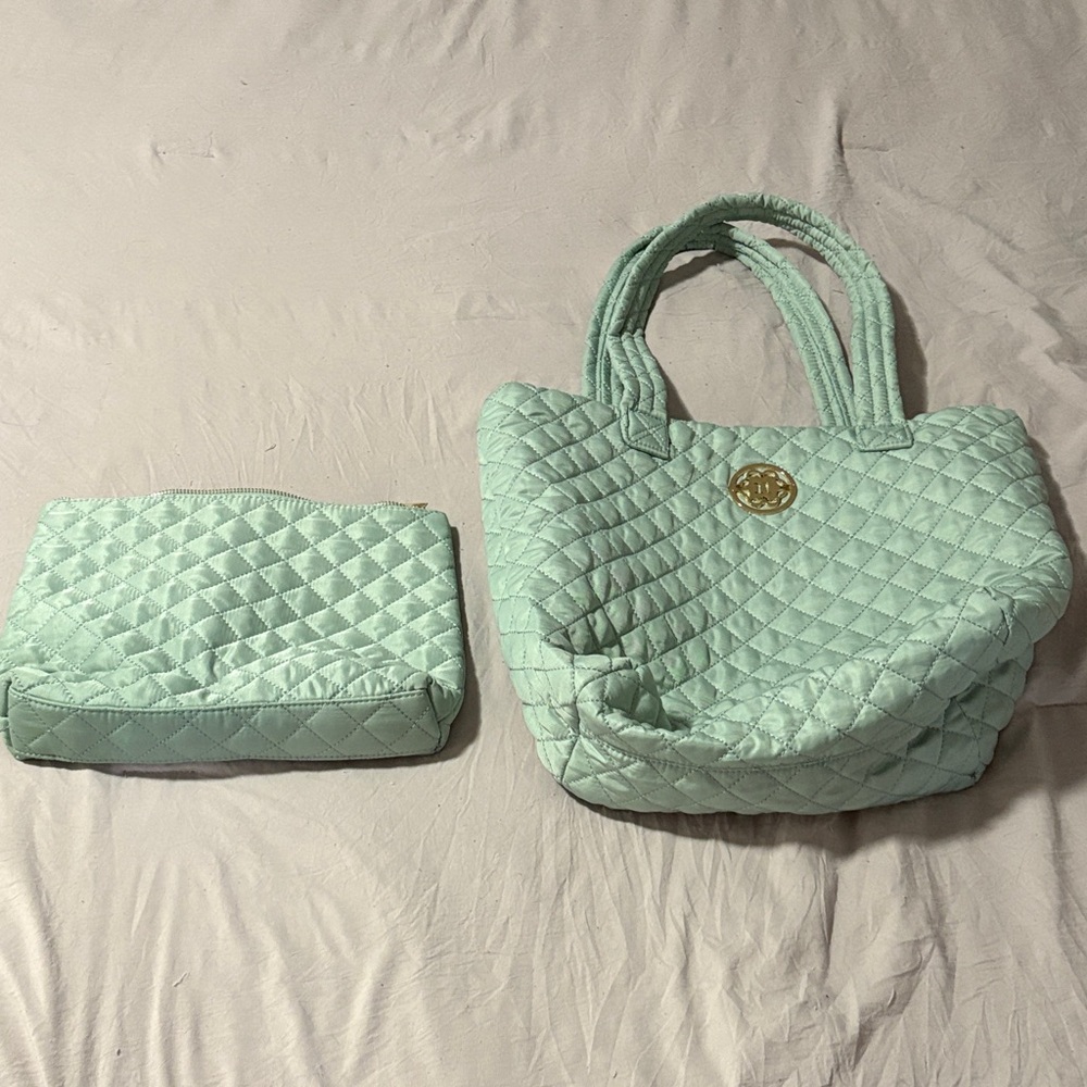 Mint Quilted Tote and Pouch Set